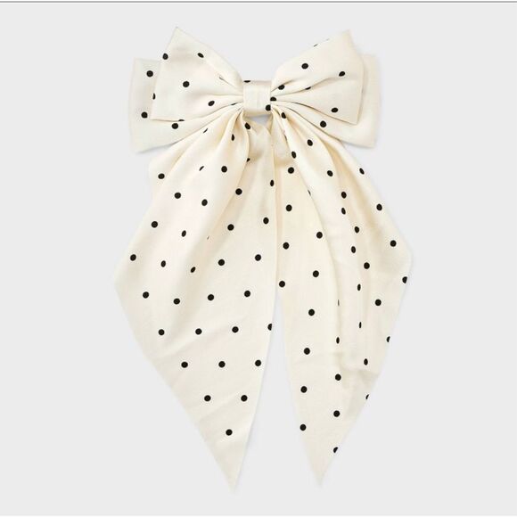 A New Day Satin Polka Dot Double Bow Oversized Hair Clip Barrette Ivory, New - Picture 3 of 3